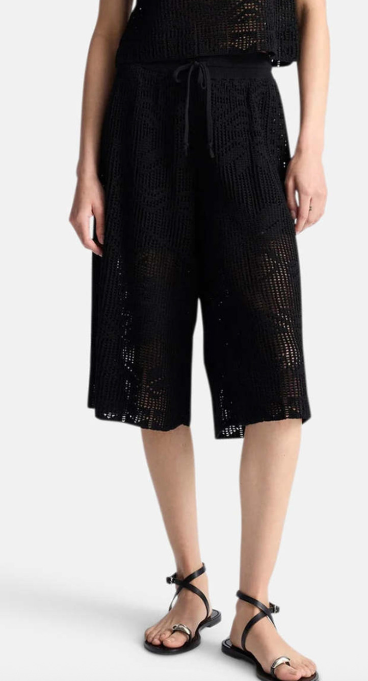A.L.C. Colby Black Cotton Crochet Knit Bermuda Shorts XS
